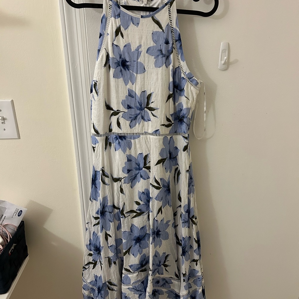 Lulu’s Zahara Blue and White Midi Dress